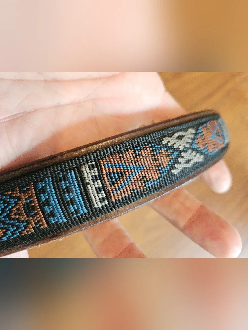 Vintage BATES Leather Brown Western Belt Tribal Needlepoint & Buffalo Nickel 28